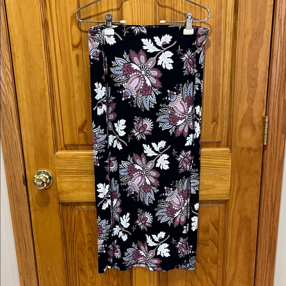 Loft Floral Print Women's Midi Skirt size small petite
